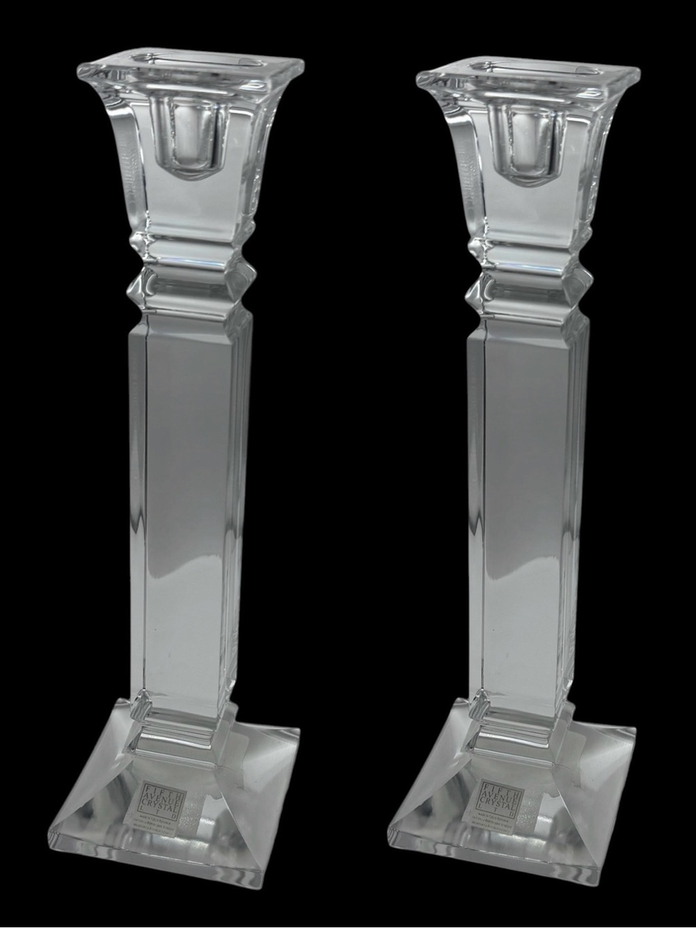 Pair of Luzern 12” Crystal Taper Candlestick Holders by Fifth Avenue Crystal Ltd